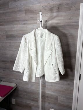 Dress Barn White Textured Open-Front Blazer with Zip Pockets 2126